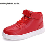 Baby Boy Girl Casual Shoes Child Leather Sneakers Soft Flat High Waterproof White Black red Kids Boot Shoes Chaussure Enfant