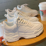 White Women Shoes New Chunky Sneakers For Women Lace-Up White Vulcanize Shoes Casual Fashion Dad Shoes Platform Sneakers Basket