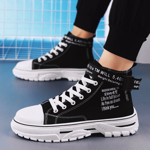 Men Casual Shoes Fashion Canvas Shoes High Top Flats Vulcanized Shoes Summer Breathable Trainers Lace Up Male Tenis Feminino